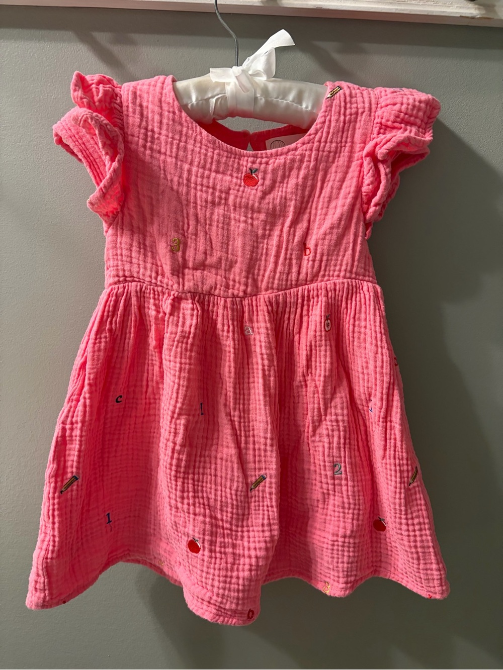 Toddler Pink Muslin Apples Dress with Ruffle Sleeves